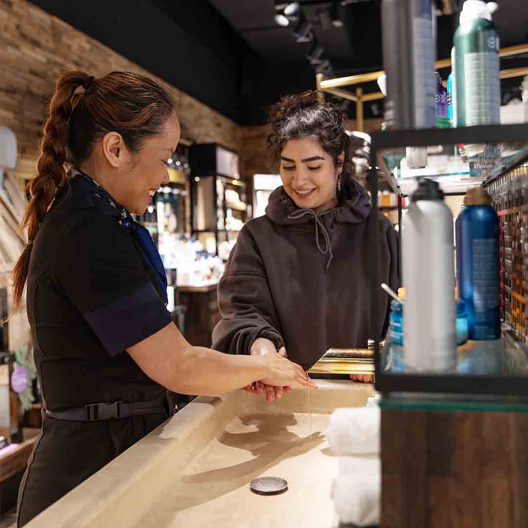 Customer tries soap from Rituals in Frederiksberg Center.